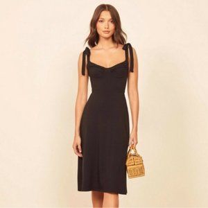 Reformation Wells Midi Dress in Black Size L
